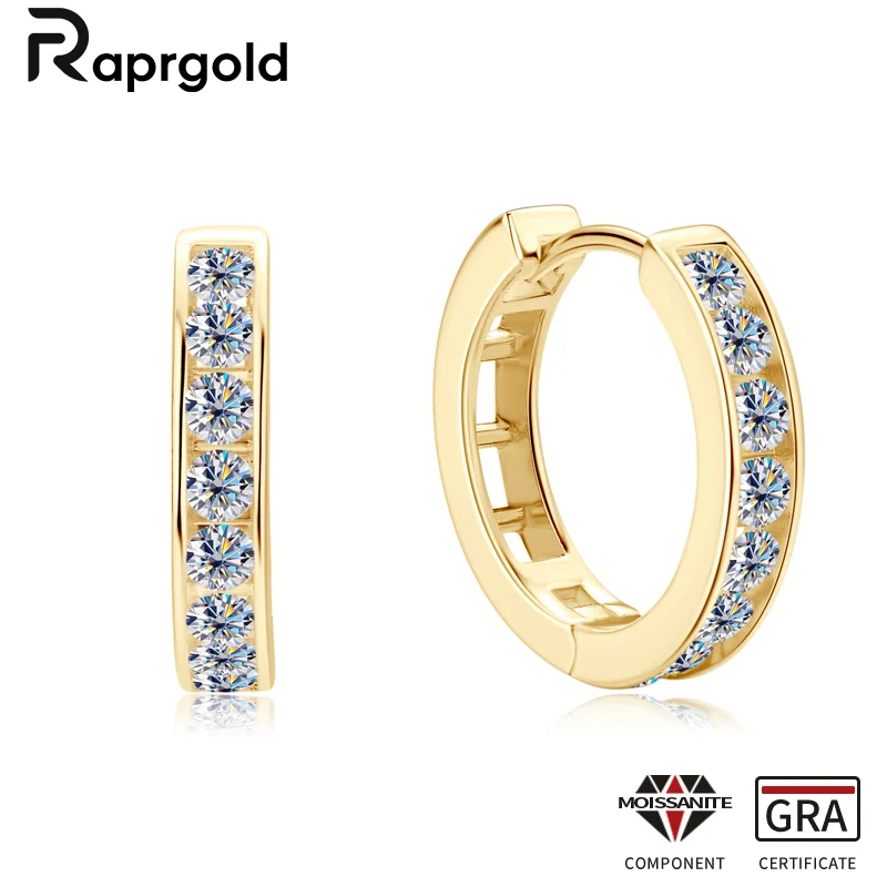 RAPRGOLD GRA Certified Moissanite Hoop Earrings for Women Men's Real S925 Sterling Silver Round Earring Jewelry Gifts orecchini