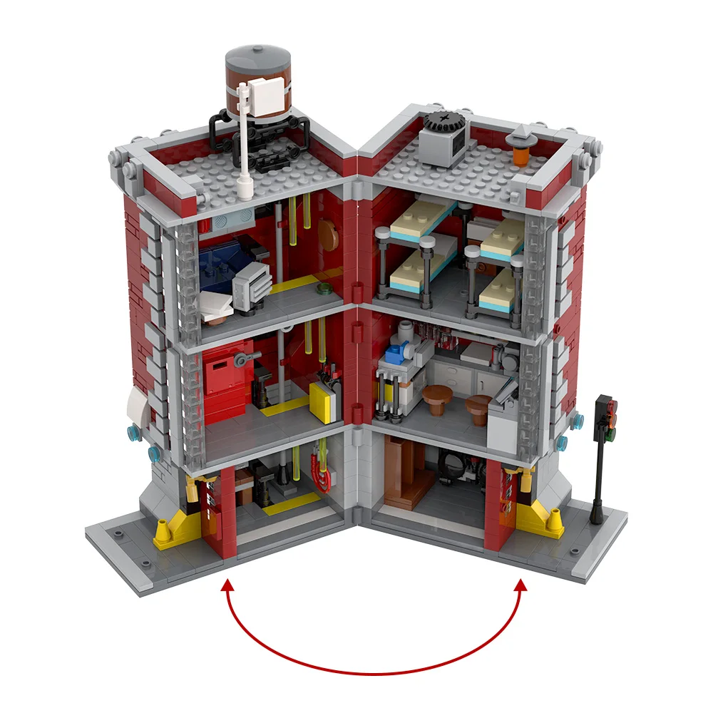شركة MOC Ghostbustersed Firehouse 8 مكعبات بناء نموذج Firehouse Company 8 ألعاب تجميع الطوب لعرض الشارع المعمارية