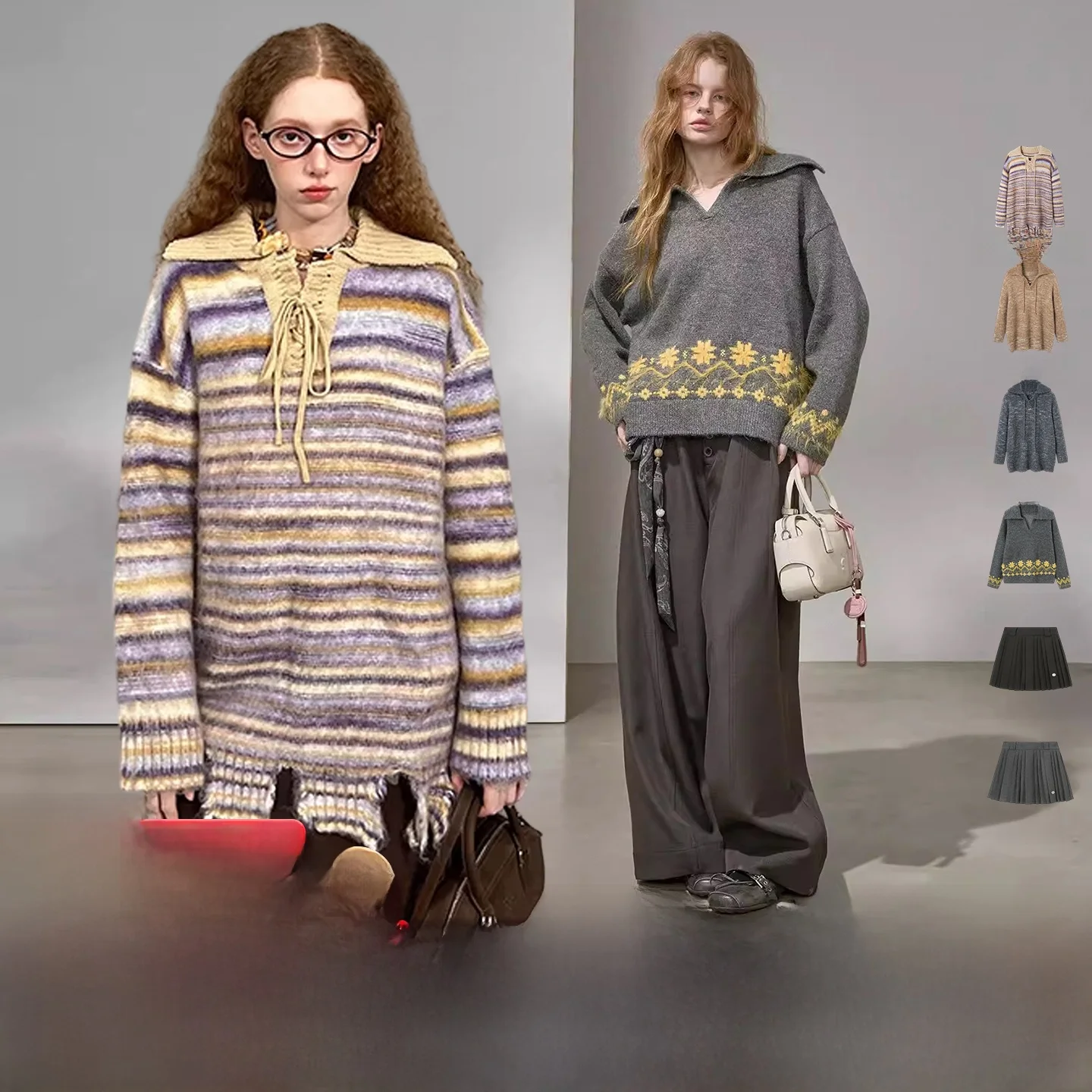 

Вязаный свитер DIDDI MODA с воротником-бантом и юбкой, повседневный, женский, эксклюзивно онлайн, с вышивкой, длинный рукав, стандартный крой