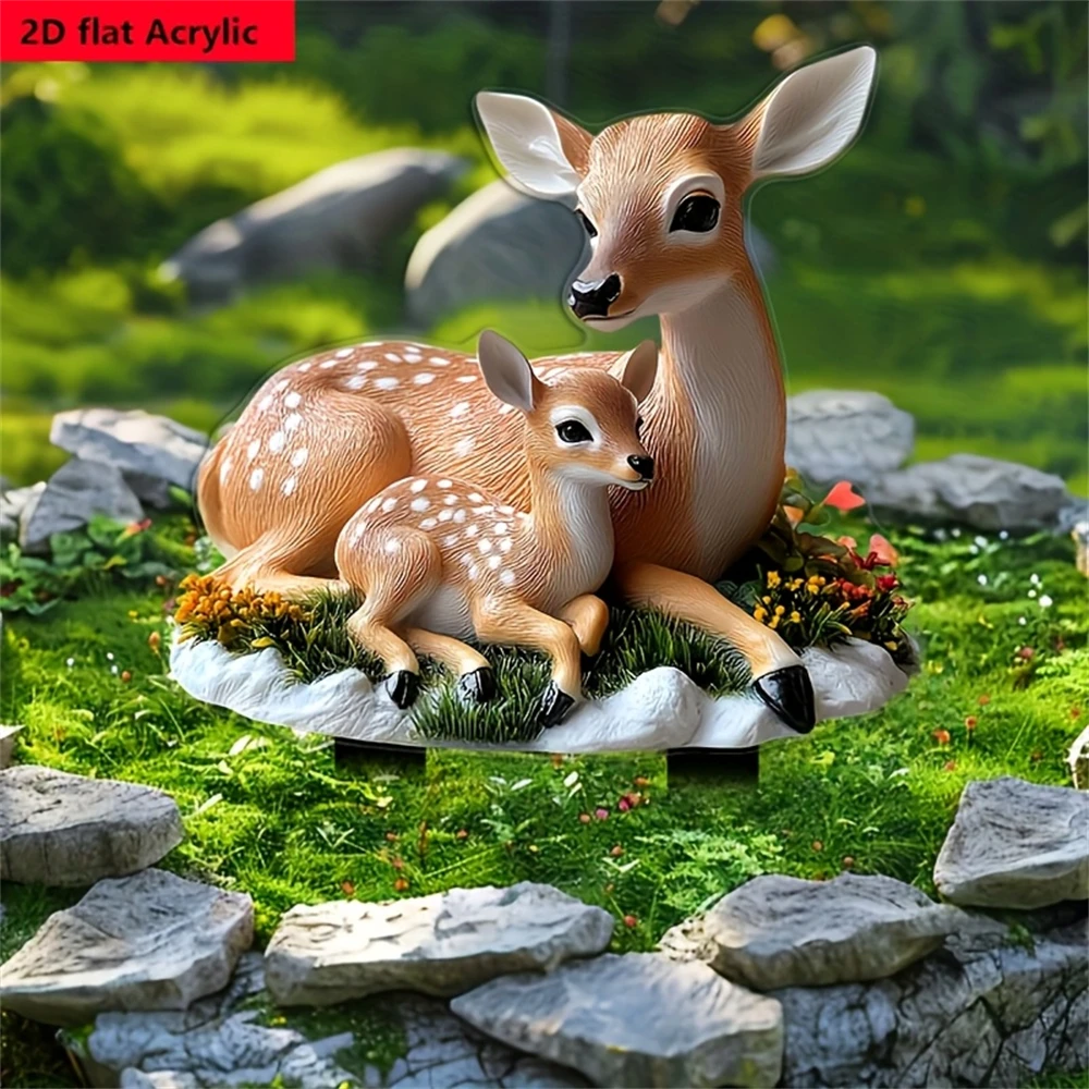 2D Acrylic Crystal Deer Mother and Child Garden Pile Warm Garden Decoration Plug-in