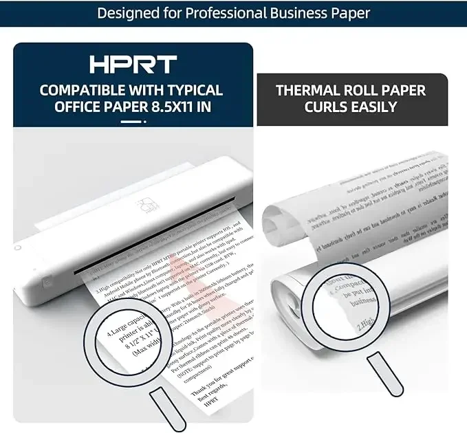 A impressora portátil HPRT MT800Q sem fio BT suporta compatibilidade de carta e papel A4 com Android e IOS para escritórios móveis