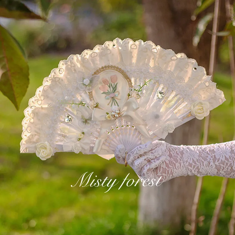 Handmade Lolita Rococo Cla Elegant Mori Pastoral Girl Photo Shoot Prop Fan
