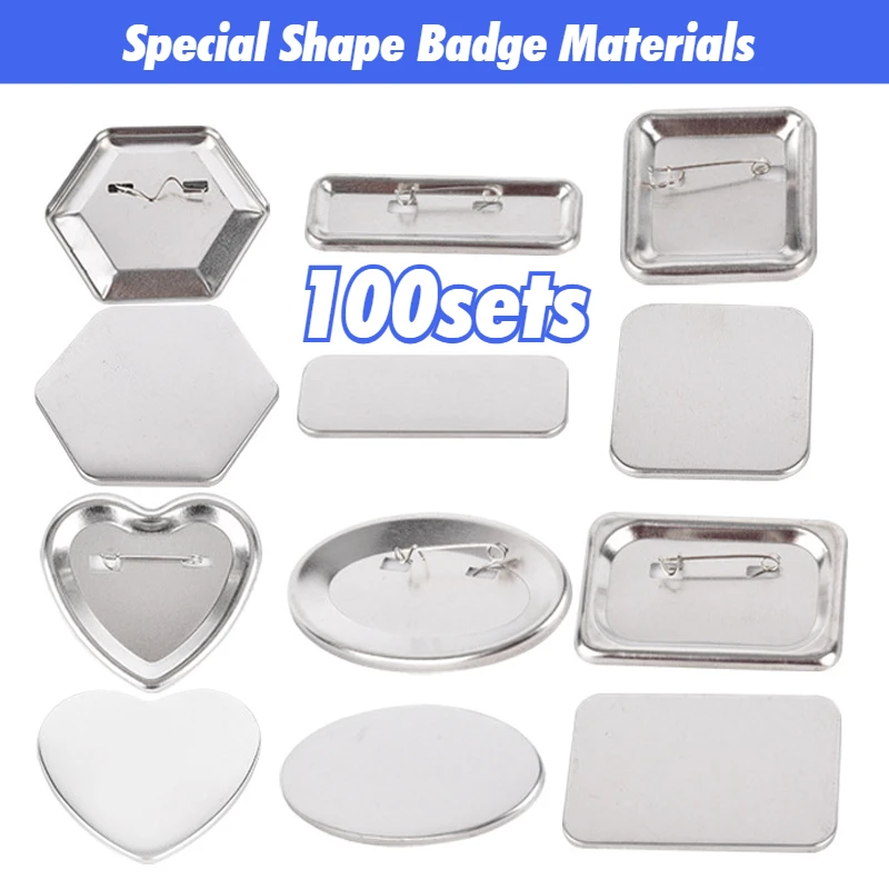 

100PCS Tinplate Badge Materials Oval Square Rectangular Heart-shaped Hexagonal Badge Supplies Special-shaped Badge Consumables