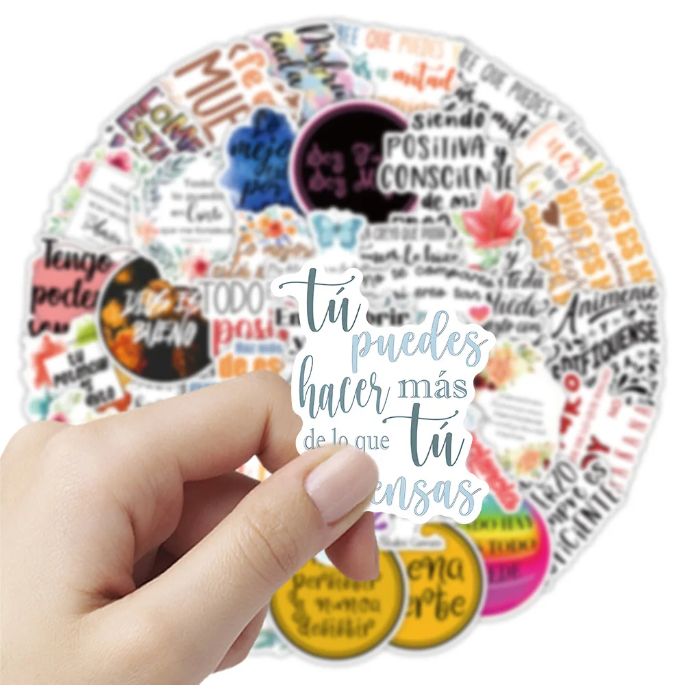 50PCS สเปนสร้างแรงบันดาลใจวลีสติกเกอร์สําหรับตกแต่งขวดน้ําเดสก์ท็อปคอมพิวเตอร์รถยนต์เครื่องเขียนโน้ตบุ๊คสติกเกอร์