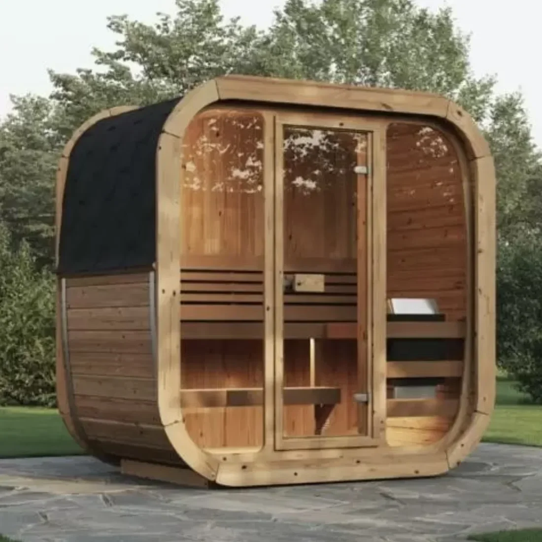 xx-Whole Solid Wood 4 Person Cube Wood Burning Square Sauna Room Sauna Outside Traditional Sauna For Sale