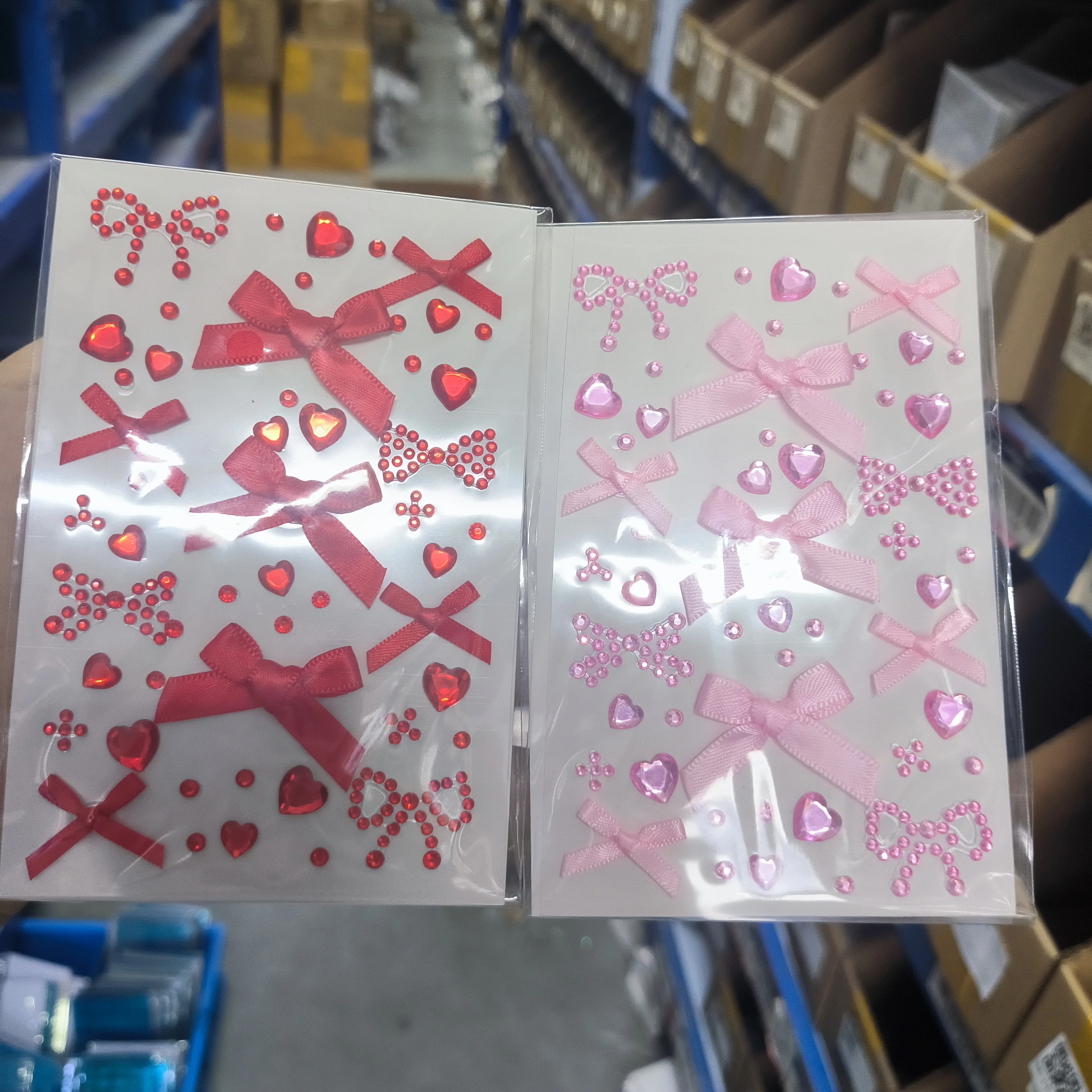 1Pcs Pink/Red Ribbon Love Gem Face Tattoo Stickers Kawaii Bowknot Self-Adhesive Tattoos for Kids/Girls/Women Beauty Makeup Decal