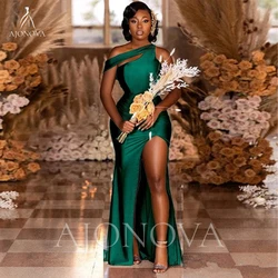 Emerald Green Satin Bridesmaid Dresses 2024 One Shoulder Wedding Ceremony Dress Elegant Gowns Party Dress for Wedding Woman Robe