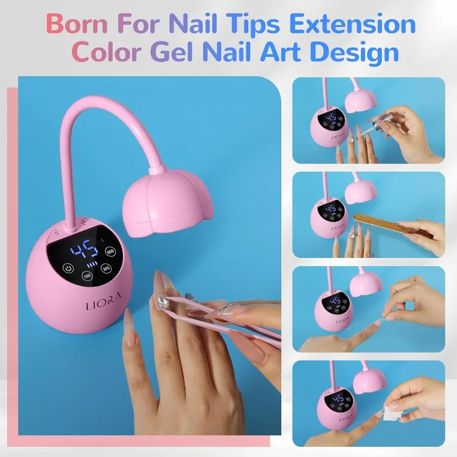 LIORA UV LED Nail Lamp Gooseneck Design Cordless 24W USB Rechargeable Nail Dryer with 4 Timers and Smart Sensor Technology for