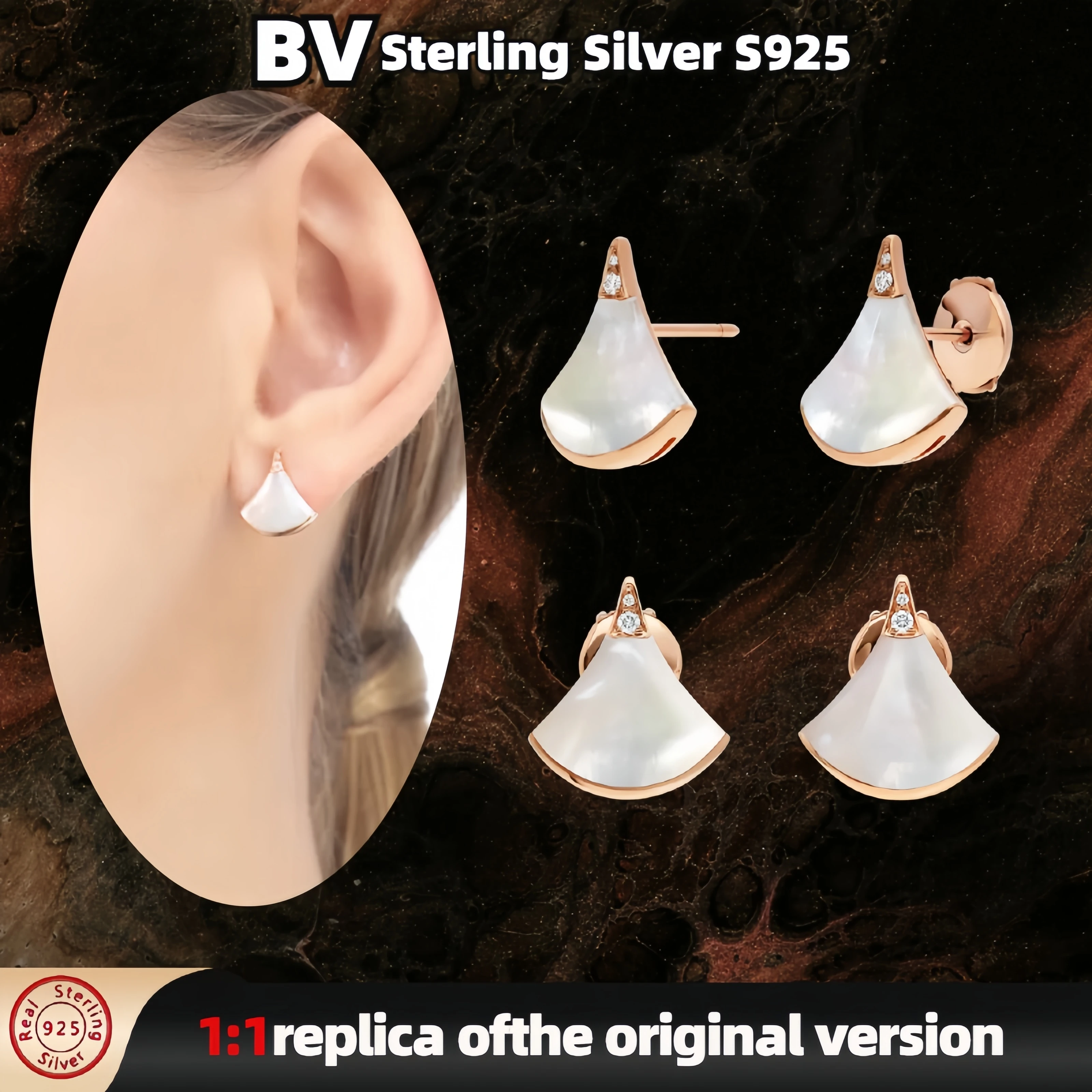 High quality pure silver S925 creates fan-shaped design white jade earrings DIVAS'DREAM series BV brand design elegant high-end