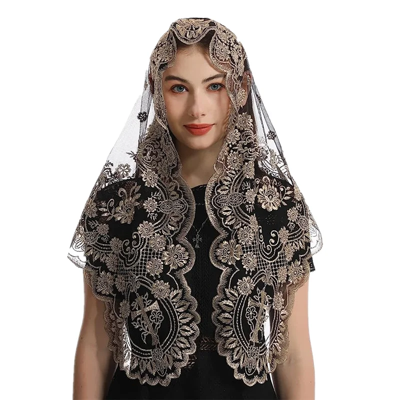 Embroidery Church Lace Mantilla Catholic Chapel Veil Triangular Head Covering Catholic Veil