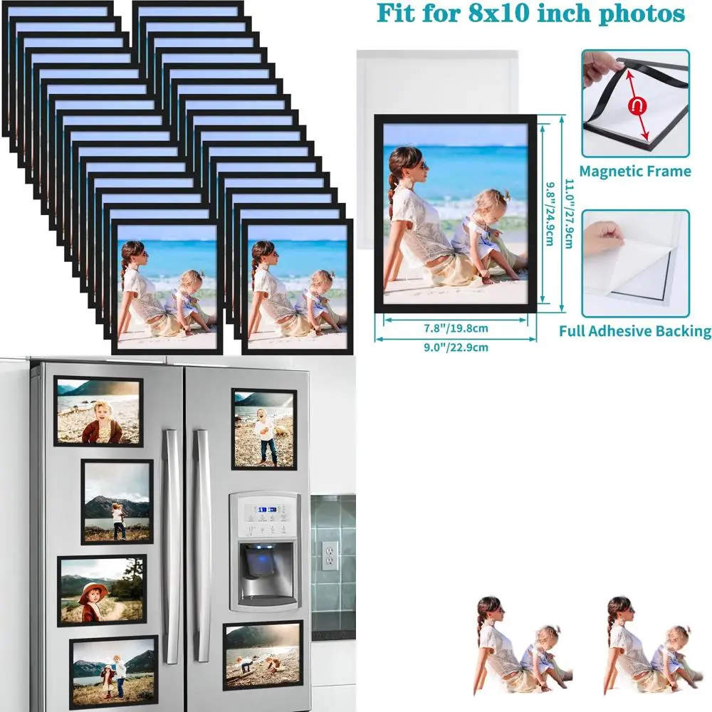 

30 Packs 8x10 Self-Adhesive Magnetic Photo Frames for Fridge, Black Picture Frame Set with Glass Window