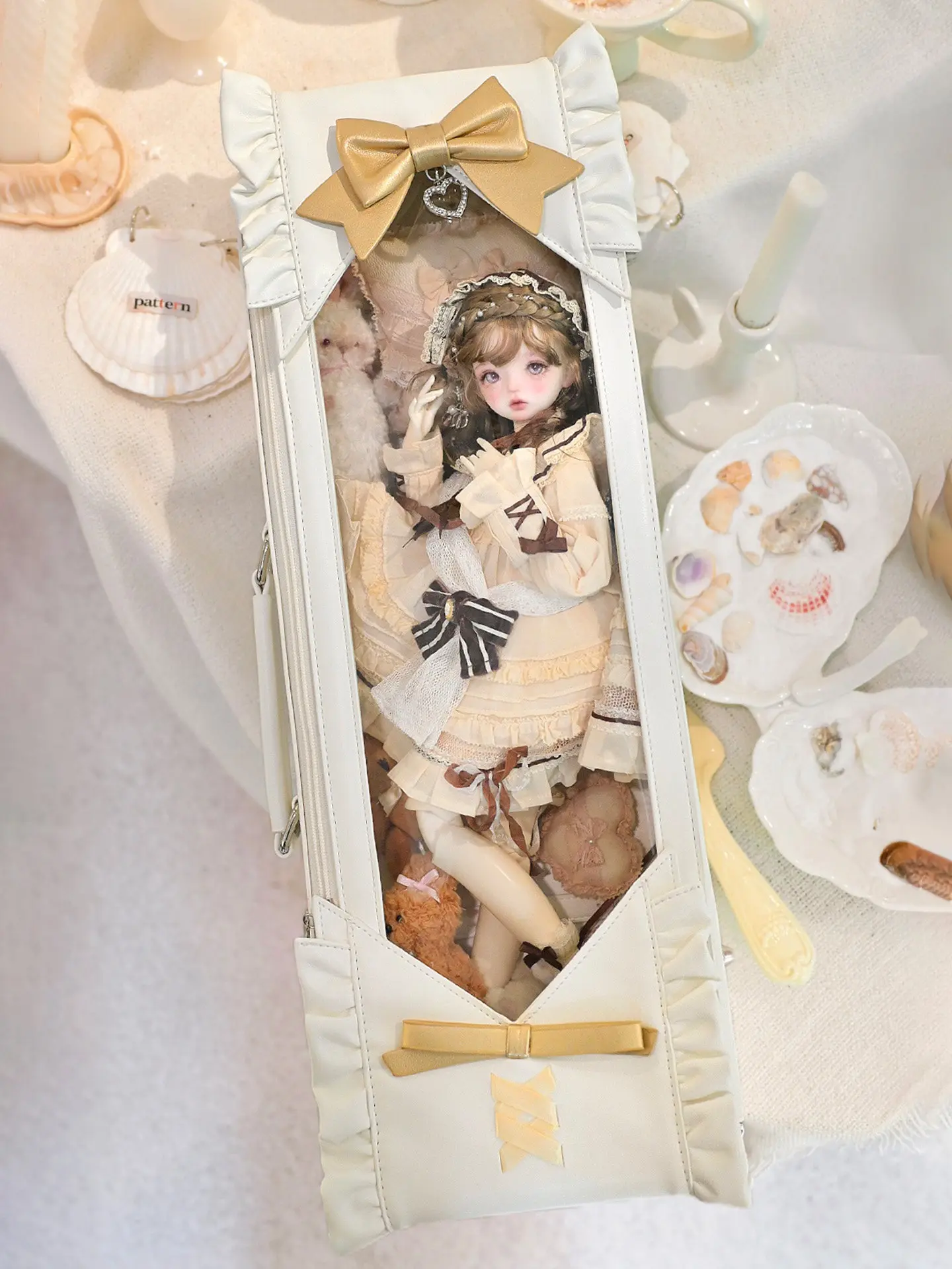BJD Doll Bag Crossbody Backpack Shoulder Bag for 1/4 1/3 Dolls PU Leather Doll Carrier Case