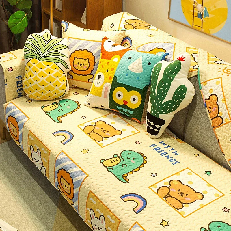 

Cute Cartoon Pattern ABDL Cotton Fabric Sofa Cushion Sofa Backrest Armrest Cover Universal Living Room Non-Slip Cushion Cloth