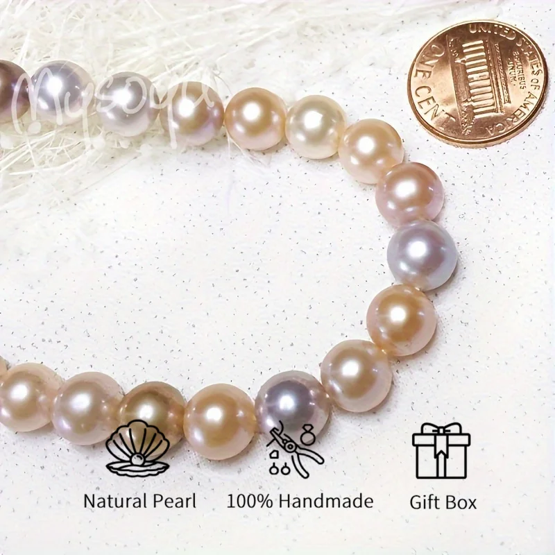 

MYSOYA 10-12 мм натуральный многоцветный металлический Радужный пресноводный жемчуг ожерелье подарочная коробка идеальный подарок на свадьбу, день рождения, Новый год