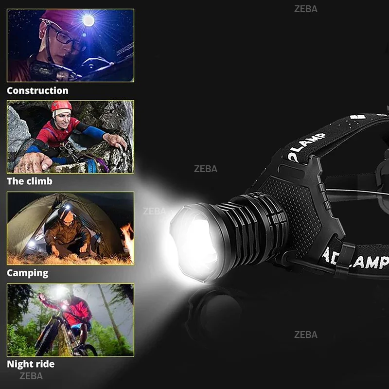 2026 Powerful Led Headlamp Large aperture Head Flashlight 900000LM Type-c Recharge Front Head Light Fishing Head Lantern XHP360