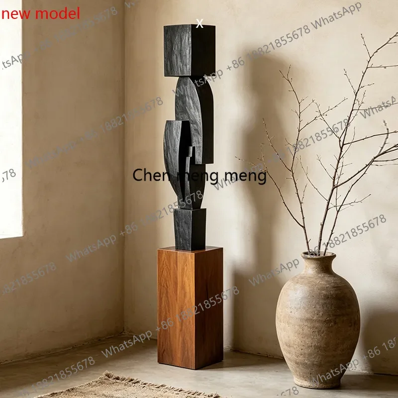 A178Wood carving floor-to-ceiling ornaments Hotel  entrance decorative solid wood art sculpture installation