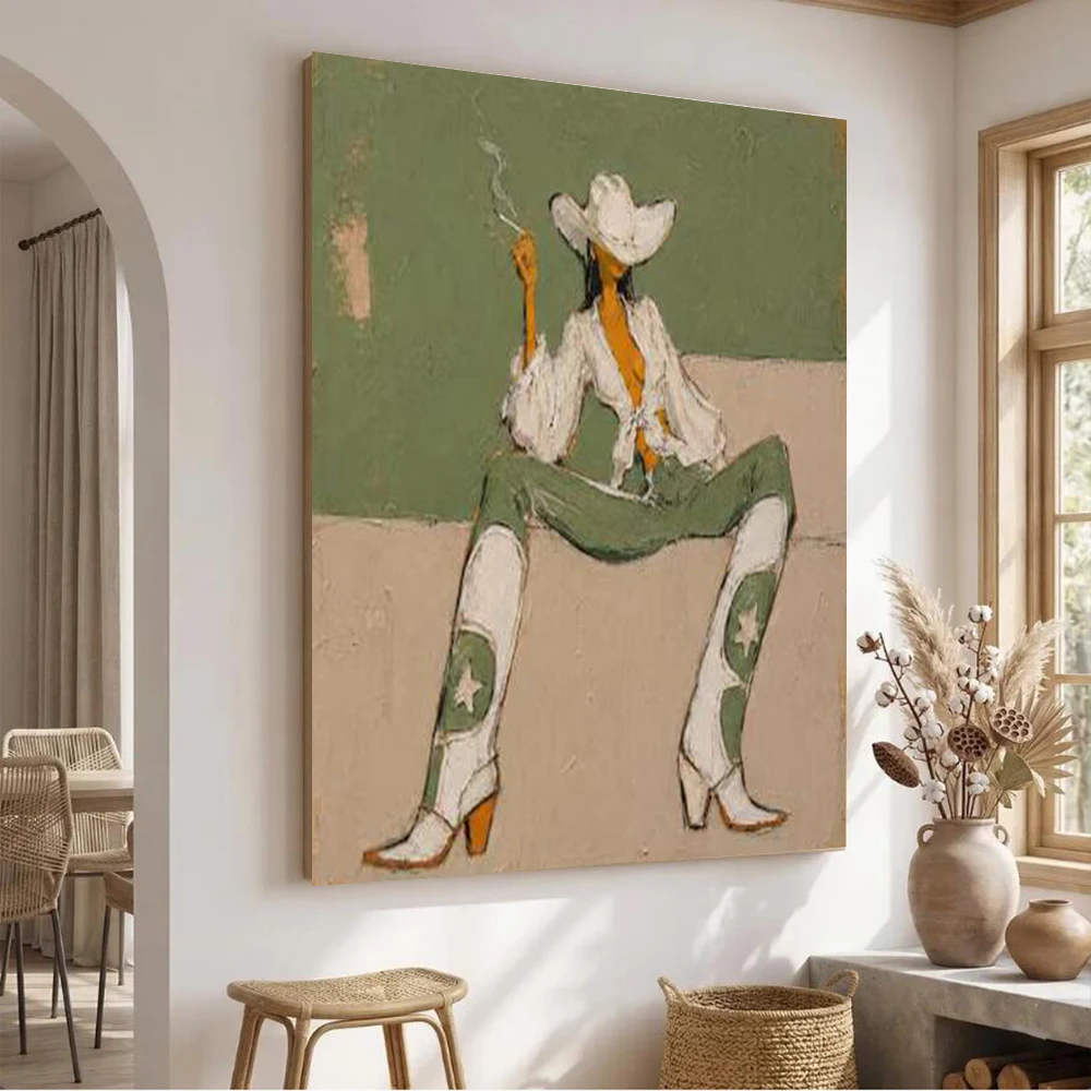 100% Handmade Abstract Oil Painting on Canvas - Female Knight Wall Art Picture for Home Living Room Decor Image Artwork Mural
