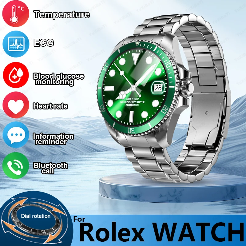 For Rolex New Smart Watch Men Compass GPS Track SmartWatch Amoled Always Displays Temperature Clock BT Call Smartwatch+BOX 2024