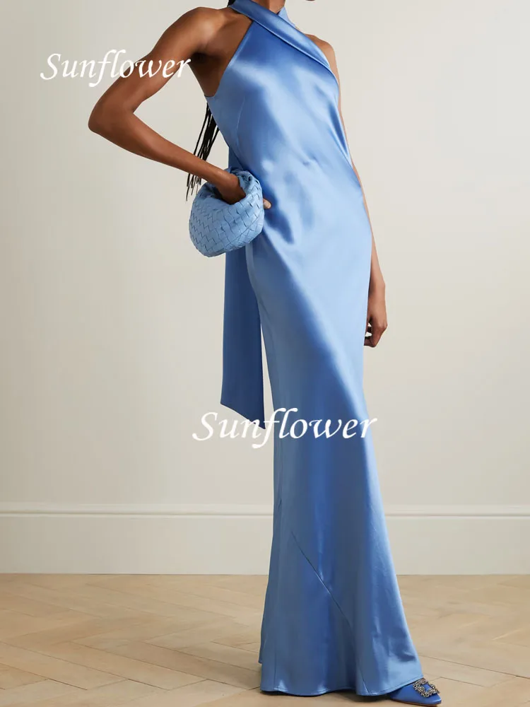 Sunflower Classic satin mermaid intersect hanging neck Full Dress 2023 vintage Sleeveless Floor-Length Evening Dresses