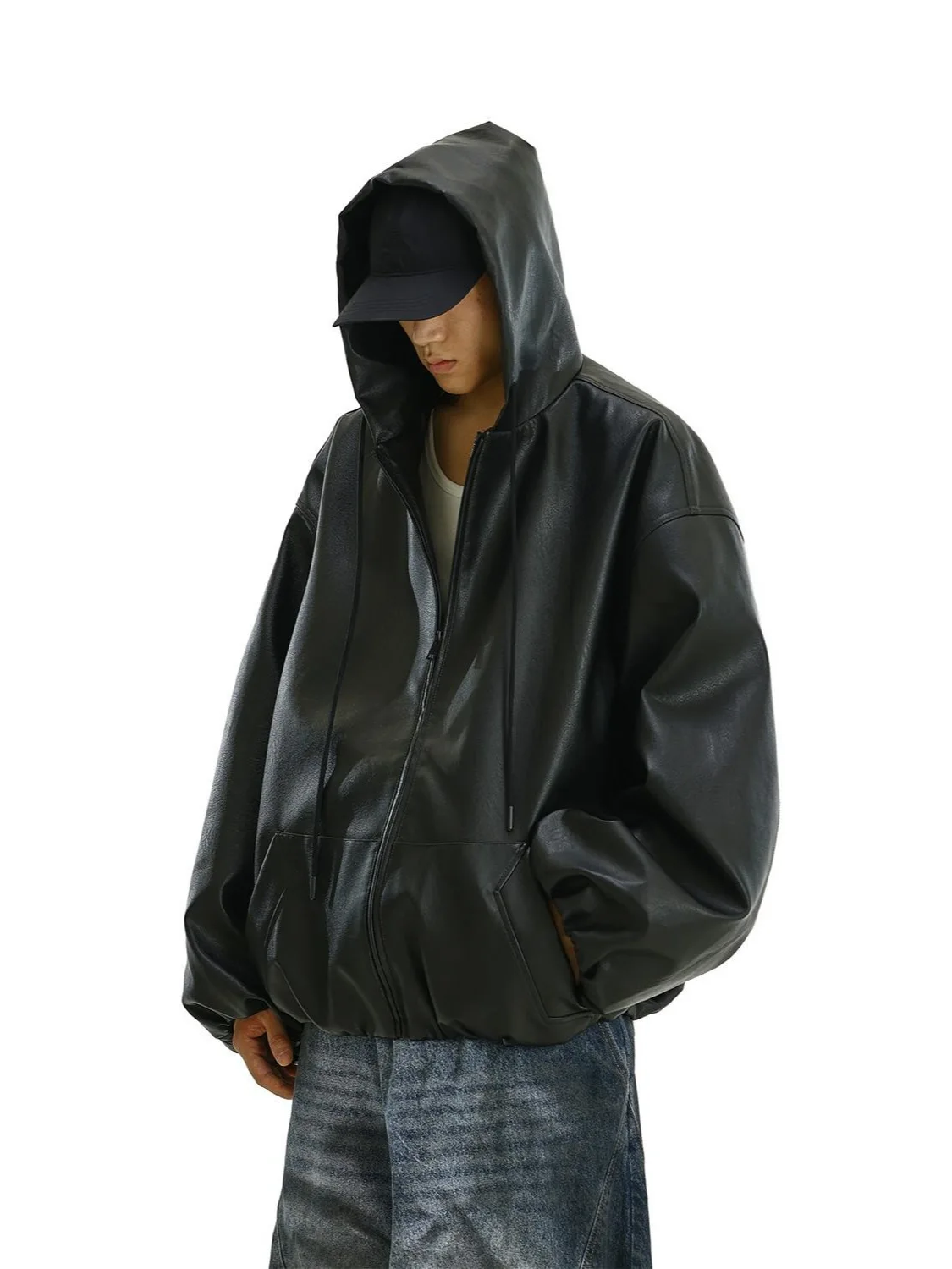 

Осенняя новая ретро куртка из искусственной кожи в стиле ретро, модная уличная повседневная свободная толстовка на молнии с капюшоном, мотоциклетная куртка Y2k, уличная одежда