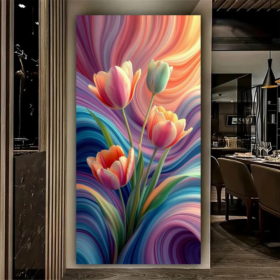 Colorful Tulip Abstract Texture Large Size Diy Diamond Art For Adult Painting Kits New Collection Full Mosaic Embroidery Picture