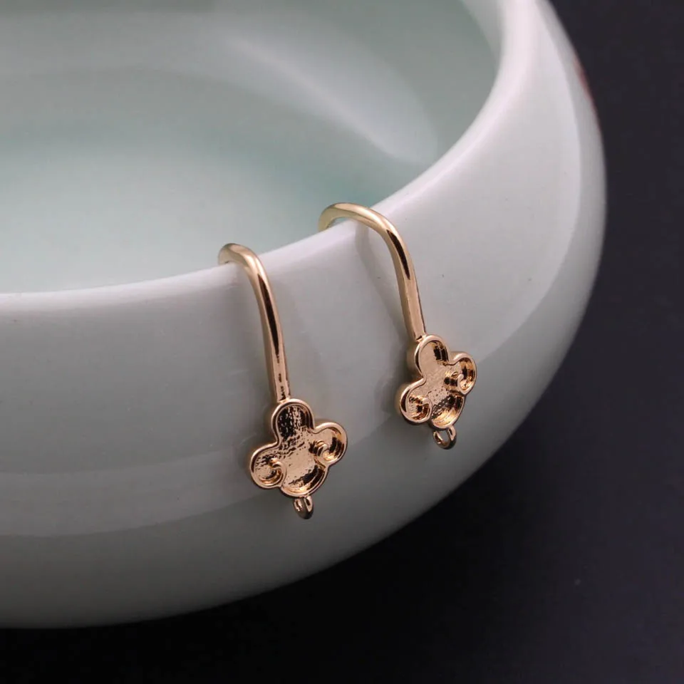 12pair Quality Brass Casted Metal Ear Hooks Flower Ear Hole Hooks KC Gold Silver Plt Earrings DIY Pearls Dangle Earrings Making