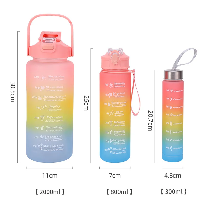 3 Pack Large Motivational Water Bottles With Time Marker Big Leak-proof Sports Water Drinking Bottle With Straw for Office Gym