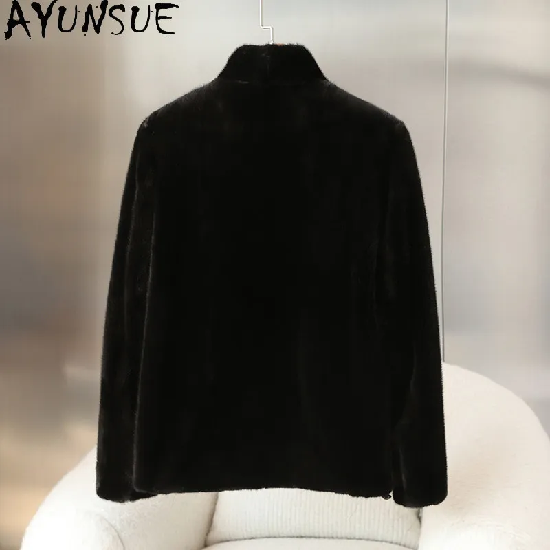 AYUSNUE Natural Whole Mink Fur Coat Men Clothes Stand Collar Winter Jacket Warm Real Fur Coats Male Long Sleeve زبر حقيقي للرجال