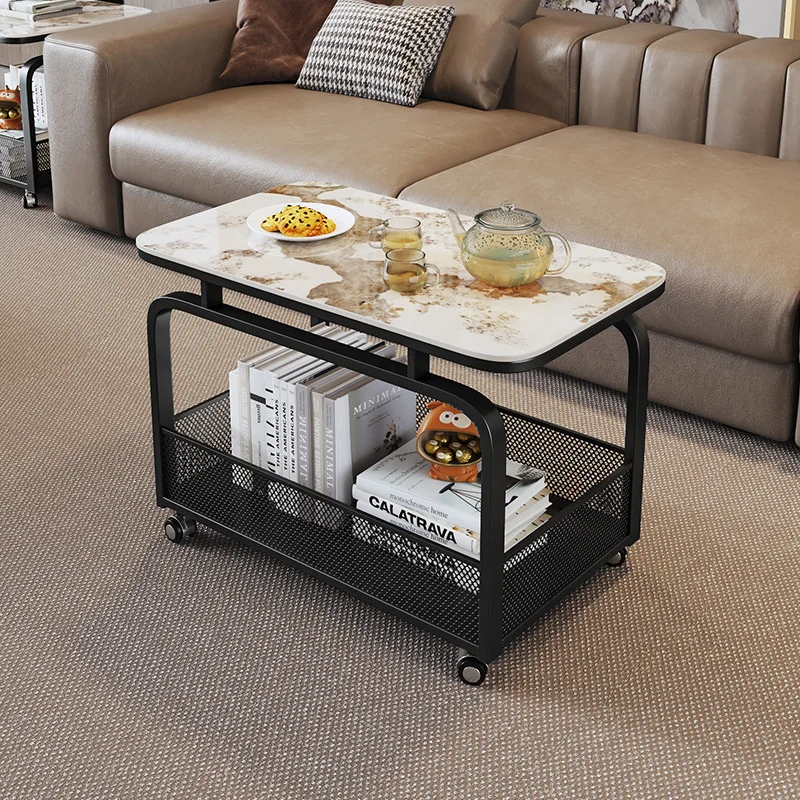 

Living room movable coffee table trolley rock slab sofa side table light luxury creative shelf bedroom bedside table