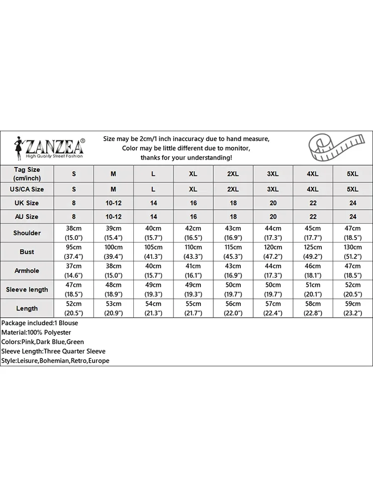 Damskie bluzki w kontrastowe paski w stylu etnicznym, codzienne, z okrągłym dekoltem, rękawami trzy czwarte, krótkie topy ZANZEA 2025, odzież damska na jesień.