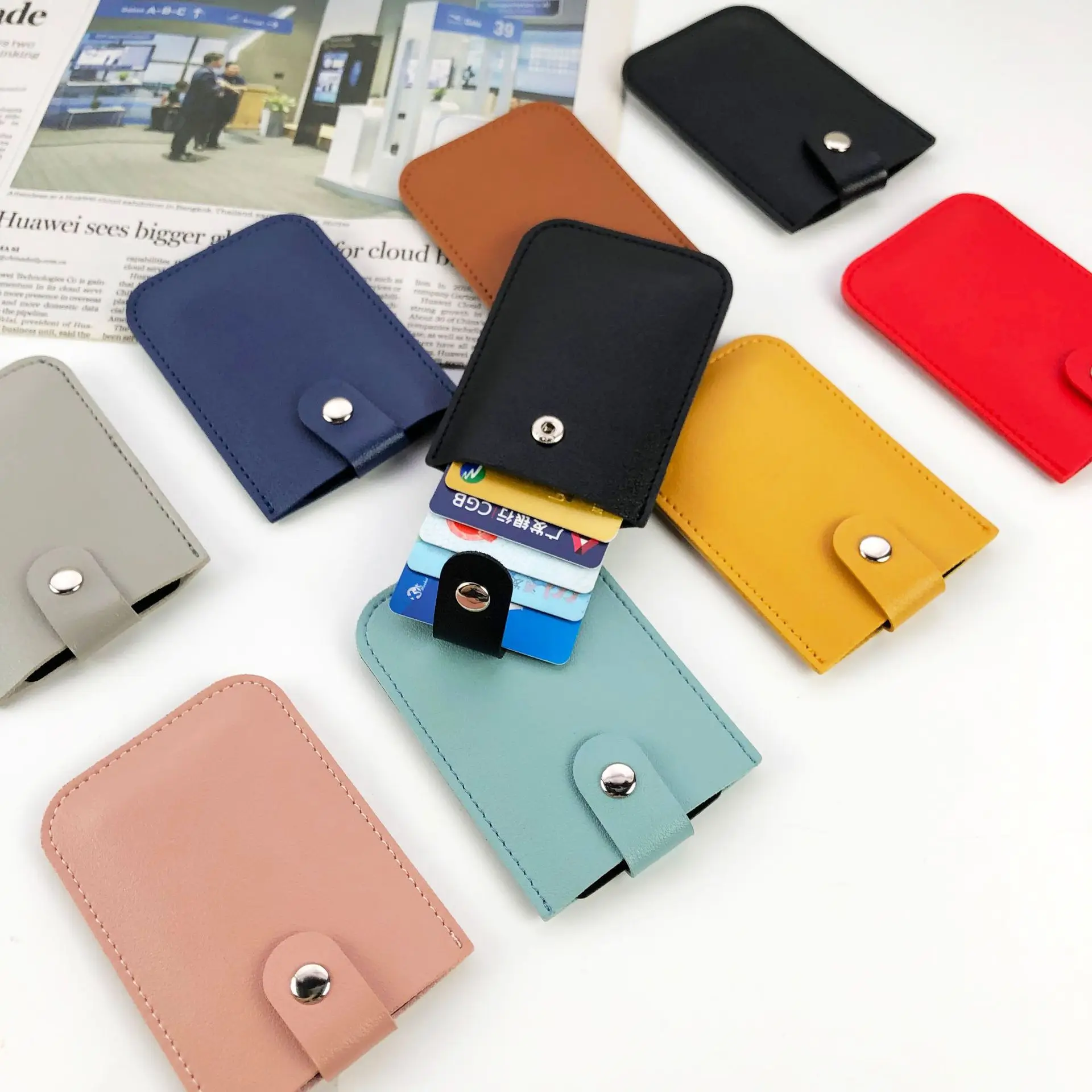 5 Pull Credit Card Holder PU Slim Bag Quick Access Pull Tab Portable Mini Thickened Stacked Bill Wallet Credential Cover