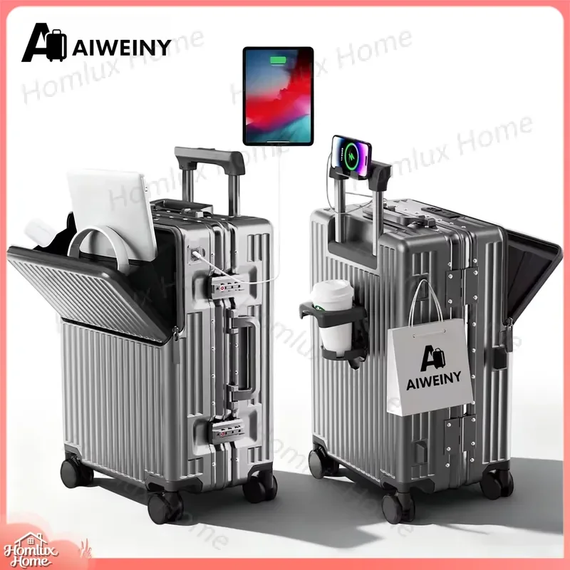 for AIWEINY Lightweight Hard Shell Aluminum Frame Travel Luggage 360 Degree Silent Spinner Wheels TSA Lock Carry On Suitcase