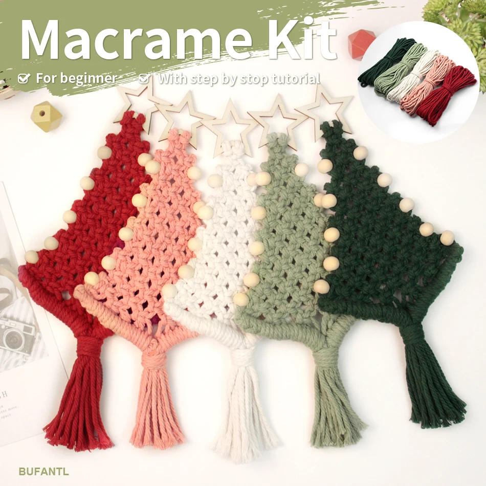 1 set DIY Christmas Tree macrame kit with tutorial for beginner, Christmas Tree decoration pendants