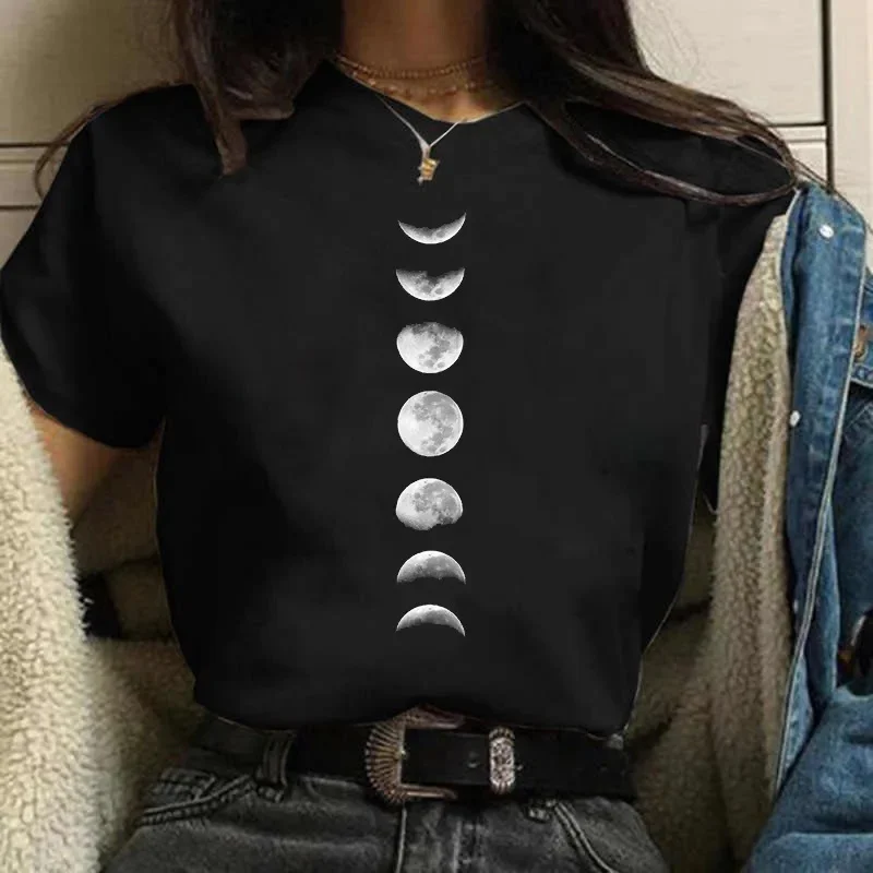 Moon Space Women t shirt Summer Casual Girl T-shirt 2023 O Neck Harajuku Y2k Funny Cute Tops Tee Female Clothes black tshirt