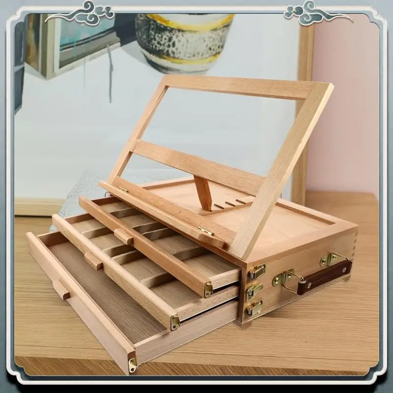 

Premium Wood Desk Table Easel - Handcrafted Beechwood Desktop Easel & Wooden Art Tabletop Box For Drawing, Painting For Storage