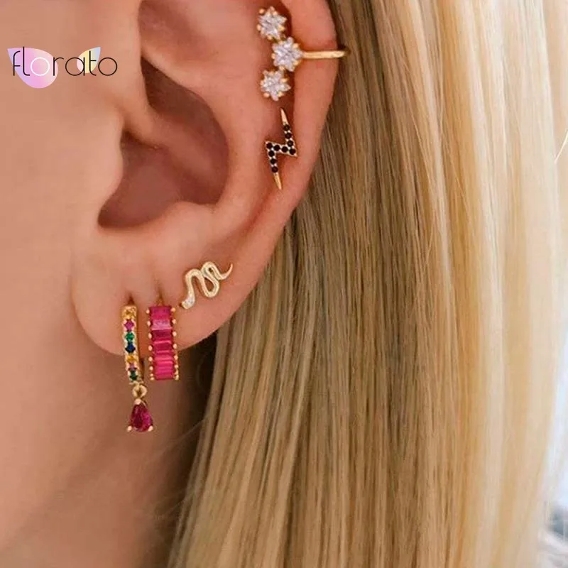 YUXINTOME-pendientes de plata de ley 925 con dijes de aguja, aretes de cristal rojo, exquisitos pendientes de aro con colgante de corazón, joyería de fiesta INS