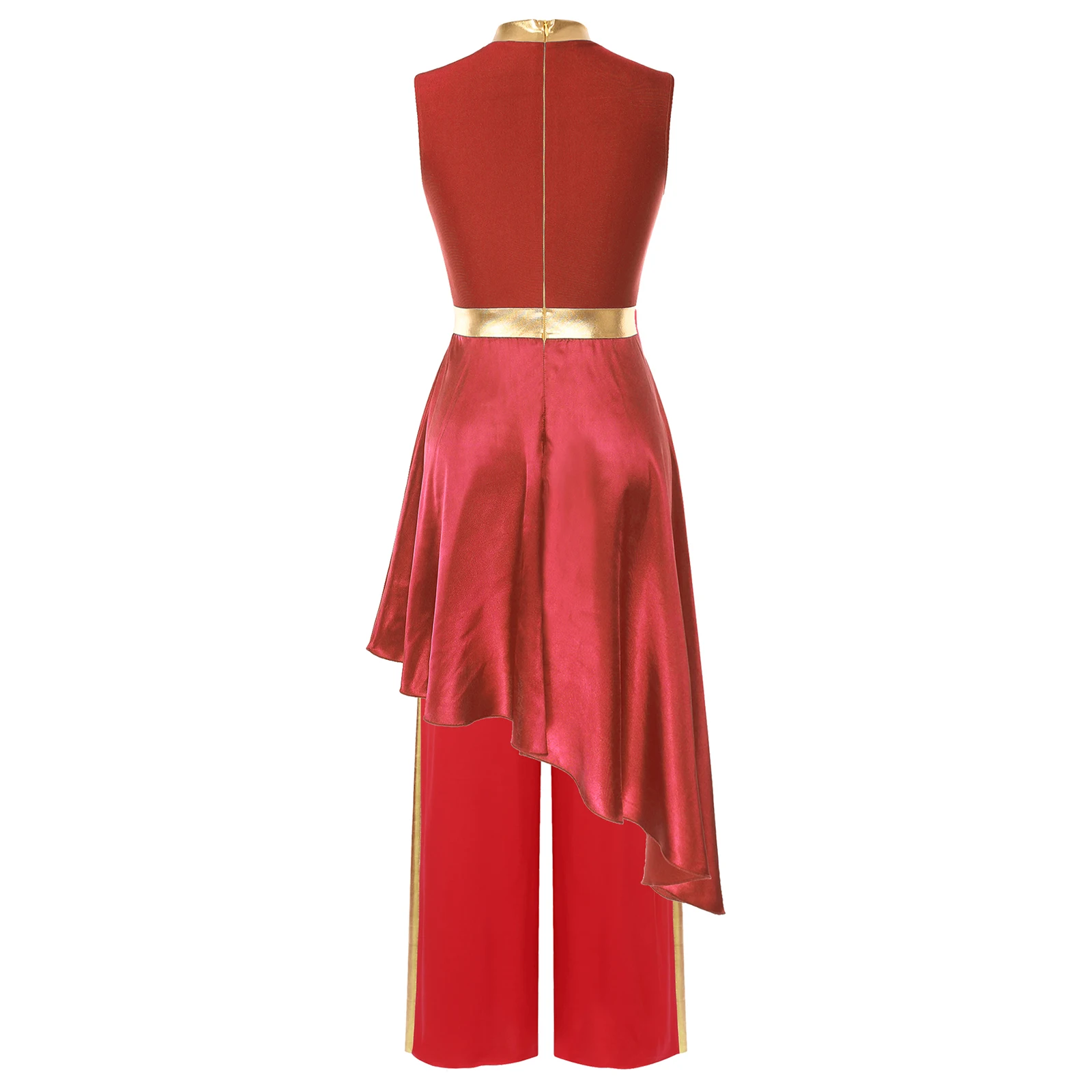 Liturgische danssets voor dames Mouwloze jurk met asymmetrische zoom Onzichtbare danskleding met losse metallic patchworkbroek
