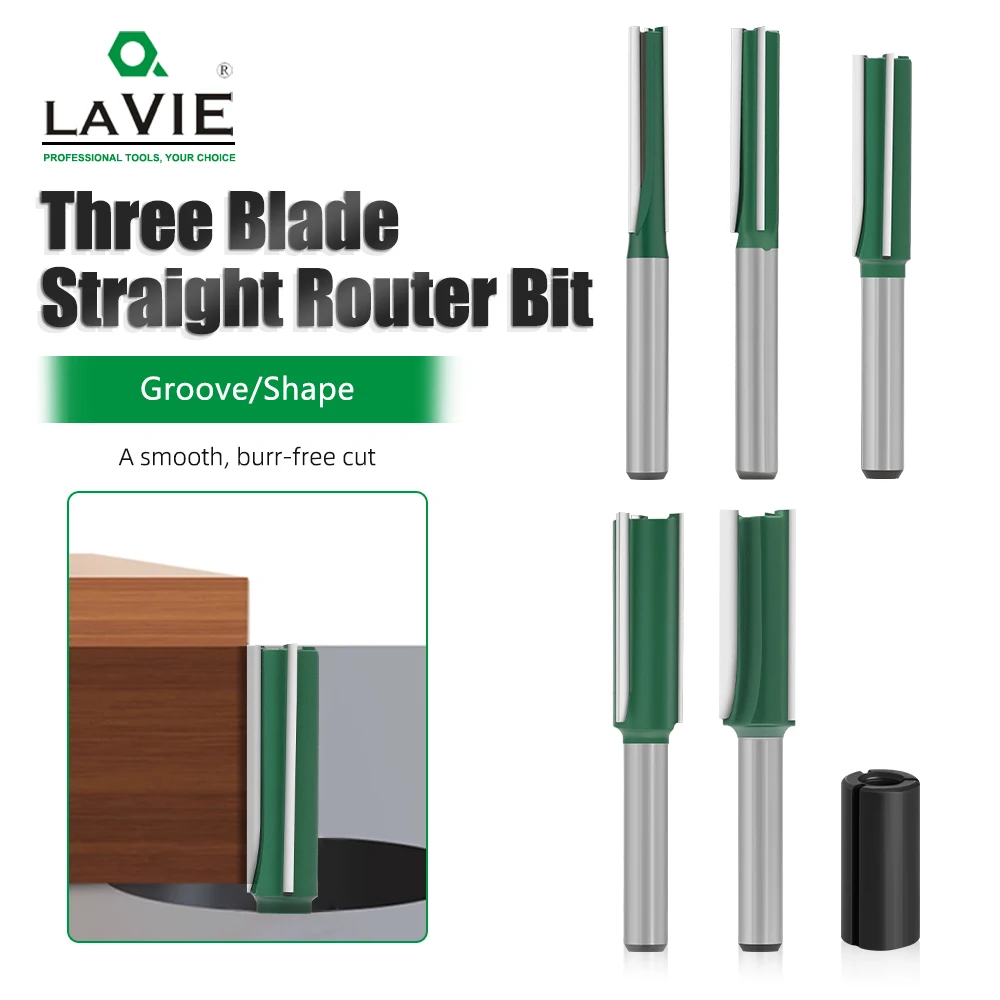

LAVIE 1Pc 1/4" Shank 3 Flute Straight Router Bit, -Green , For Woodworking Cutting Tool H07002Z3