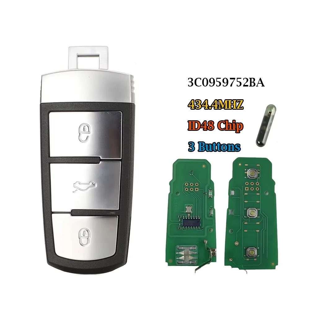 

Умный выкидной ключ-брелок kgreat с 3 кнопками, чипом ID48, 3C0959752BA, 434.4 МГц для VW Passat B6 3C B7 Magotan CC