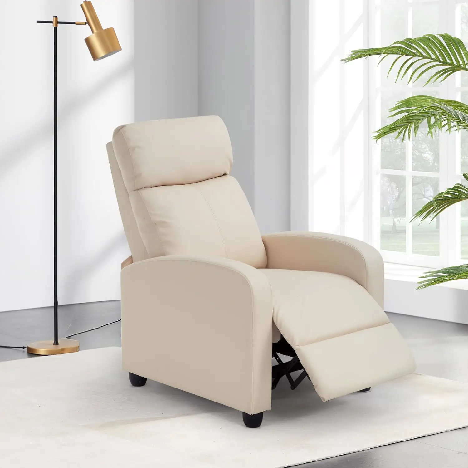 Recliner Chair  Single Reclining Sofa Lounge with Padded Seat Backrest (Beige)