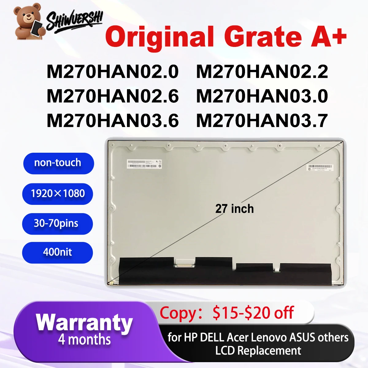 

Original New 27'' LCD Panel Display Monitor M270HAN02.0 M270HAN02.2 M270HAN02.6 M270HAN03.0 M270HAN03.6 M270HAN03.7