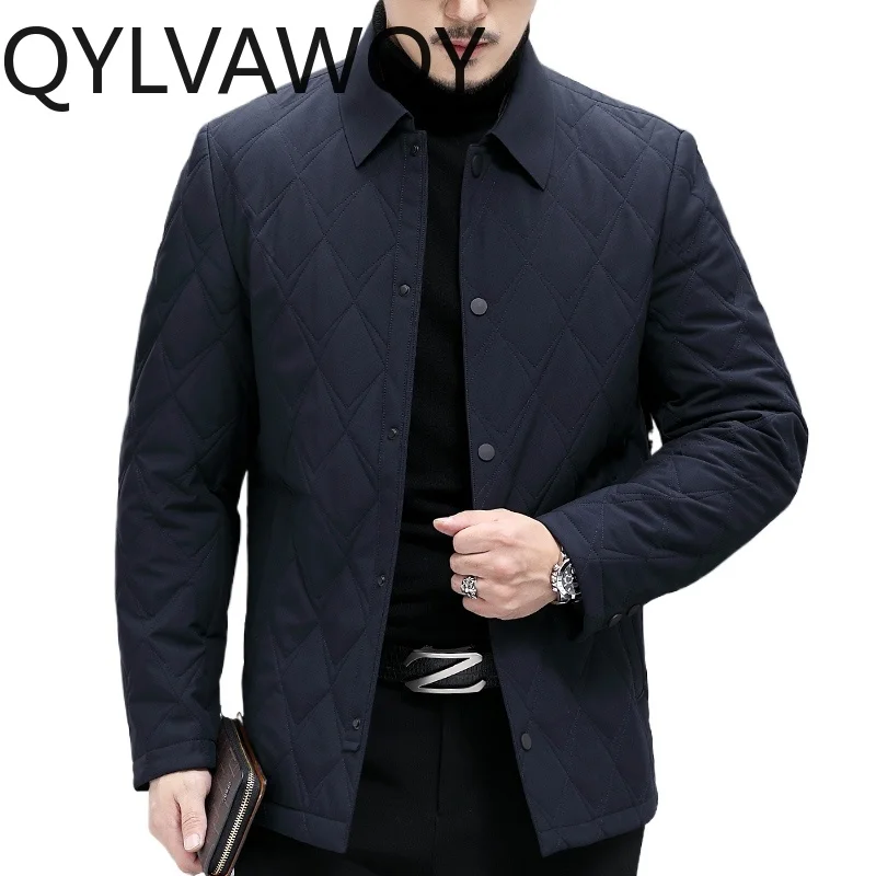 

QYLVAWOY 100% Polyester Men's Autumn Winter New Casual Cotton Jacket Men's Lightweight Cotton Coat Dad's Winter Outerwear LJ2150