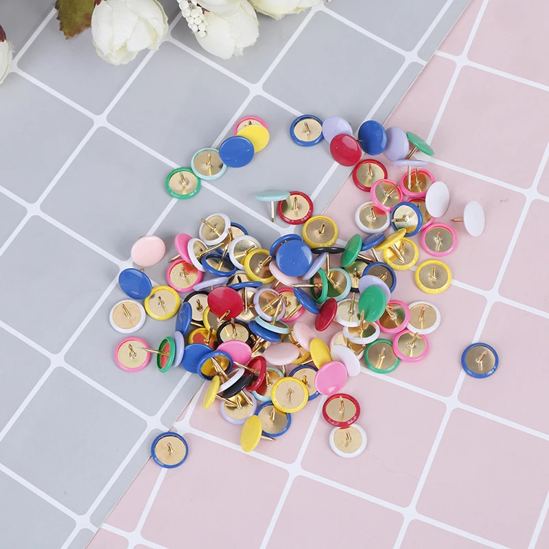 100pcs Round Push Pins Thumb Tacks For Office School Notice Board Cork Paper Map Thumb Tacks Point Bulletin Drawing