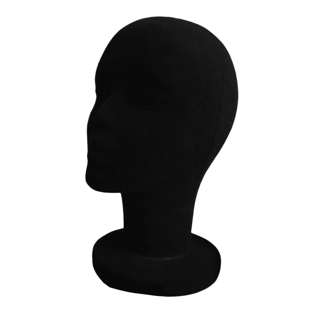 Foam Flocking Manikin Display Head Wig Hat Stand (Black Color)