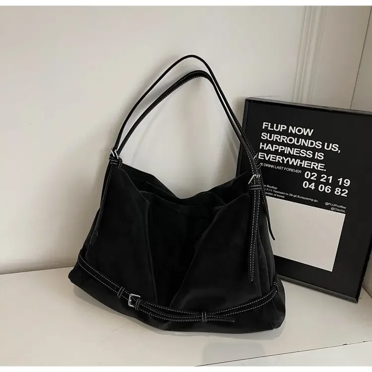 CEEKAY Damen Hobo-Tasche, dunkelbraun, Wildleder-Textur, große Schulterhandtasche, seitliches Schnallendetail, Reißverschluss, für den täglichen Pendelverkehr, lässig – Detail 14
