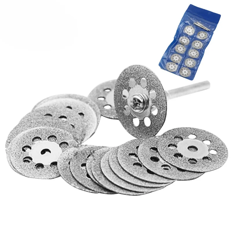 

New Hot Sale 10Pcs/Lot Mini Sharp Diamond Cut Off Rotary Tool Cutting Disc Disks DIY Tools Accessories For Dremel with 2Pcs rod