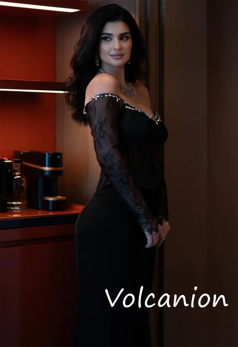 Customized Chinese Style Jersey Sequined Pleat Trumpet Off-the-shoulder Long Dresses Bespoke Occasion Sexy
