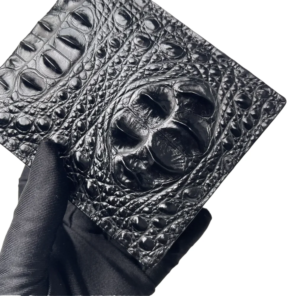 Authentic exotic crocodile leather men's short black wallet real crocodile leather men's wallet card bag