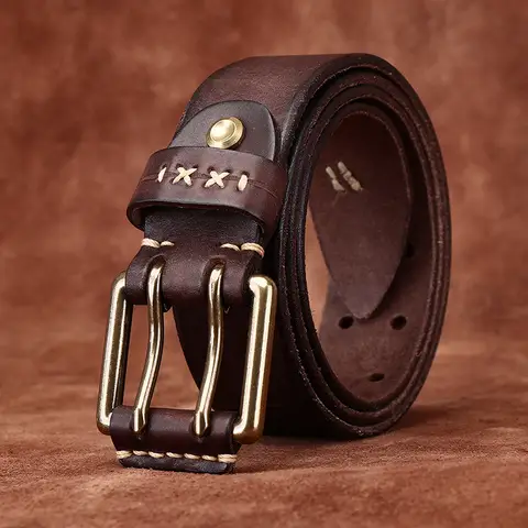 3.8CM Retro Real Genuine Leather Belt Brass Buckle Luxury Designer Belts Men Pure Cowskin Strap Male Cowboy Jeans Belt for Man