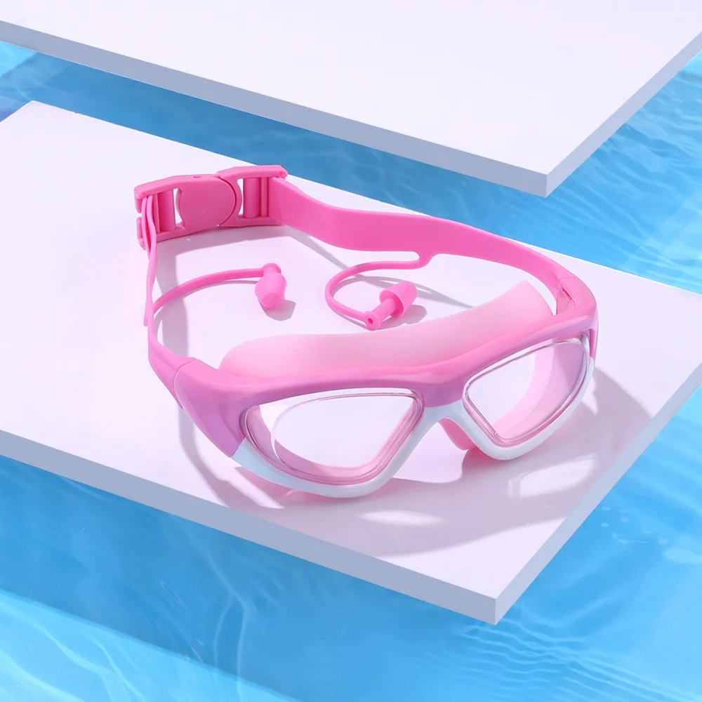 Children's Large-Frame Goggles Waterproof And Anti-Fog High-Definition Diving Boys And Girls One-Piece Earplugs